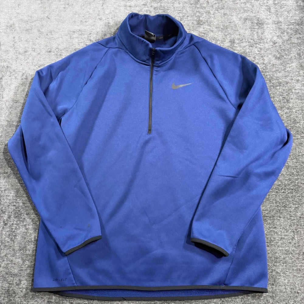 Nike Dri-FIT Mens XL Quarter Zip Pullover Royal Blue Training Top Mock Neck